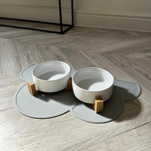  Double Ceramic Bowl with Wood Stand