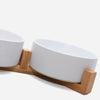 Double Ceramic Bowl with Wood Stand